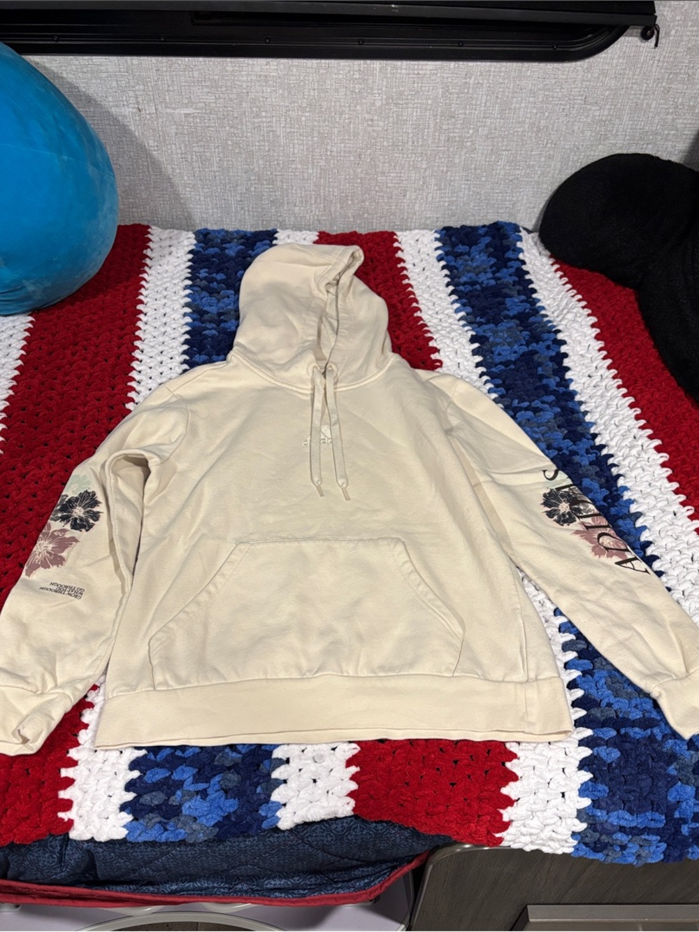 adidas Cream Floral Sleeve Pullover Hoodie